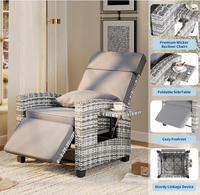 Garvee Outdoor Rattan Recliner Chair Set of 2, 150° Lay Flat Patio Armchairs with Flip-Up Side Table, Cushions & 400 lb Support