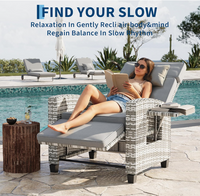 Garvee Outdoor Rattan Recliner Chair Set of 2, 150° Lay Flat Patio Armchairs with Flip-Up Side Table, Cushions & 400 lb Support