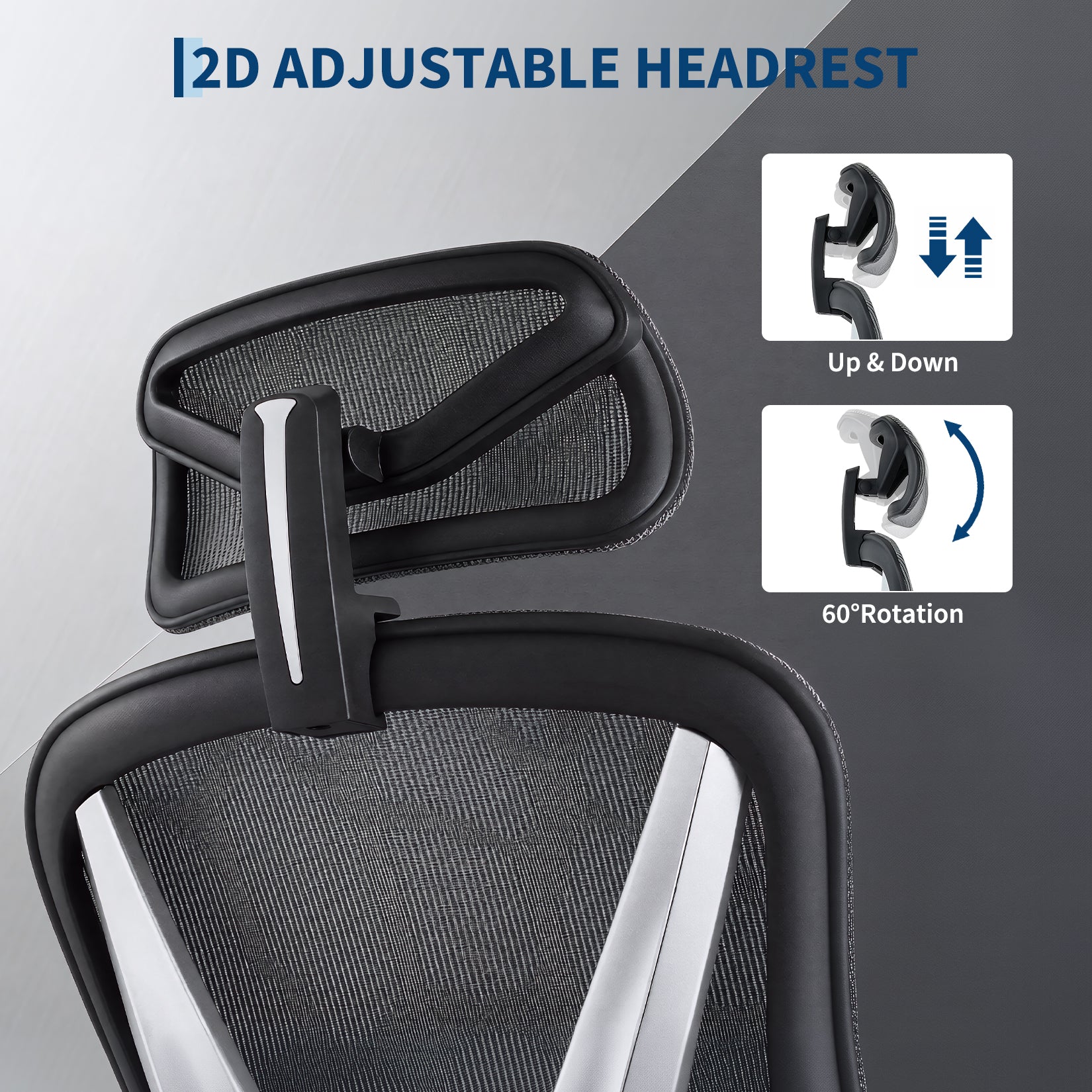 Garvee Ergonomic Mesh Office Chair with Footrest, 3D Lumbar Support & Armrests, V-Shaped Back, 90°–135° Recline, Adjustable Headrest, 300 lb Capacity, Black & Silver