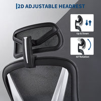 Garvee Ergonomic Mesh Office Chair with Footrest, 3D Lumbar Support & Armrests, V-Shaped Back, 90°–135° Recline, Adjustable Headrest, 300 lb Capacity, Black & Silver