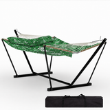 Garvee Freestanding Double Hammock with Steel Stand, 450 lbs Capacity, Soft Pillow & Carry Bag for Backyard Camping, Tropical Green - Tropical Green
