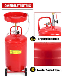 20 Gal Air Operated Portable Oil Drain, Adjustable Funnel with Wheel - GARVEE