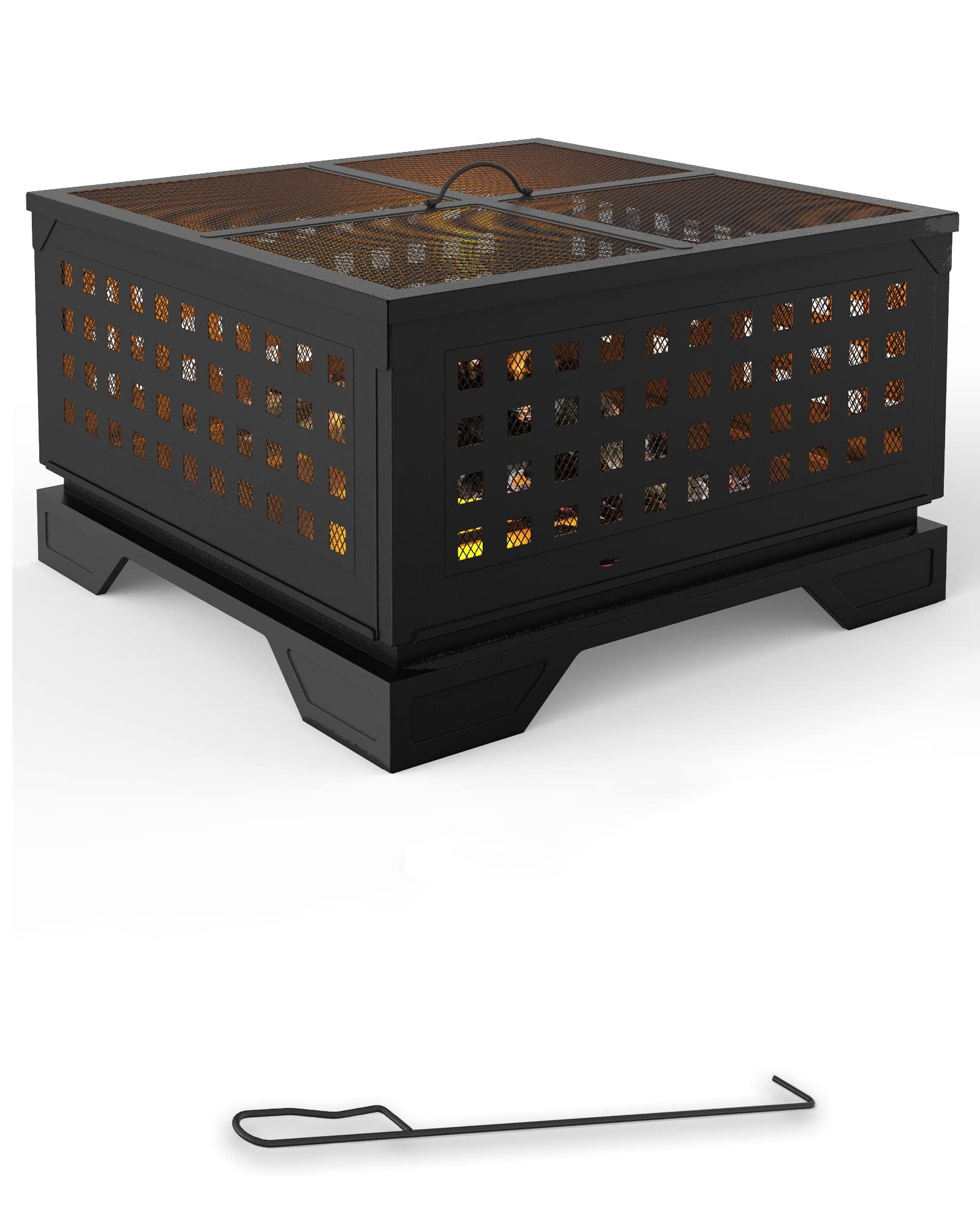 21.7 Inch Square Wood Burning Fire Pit with Spark Screen