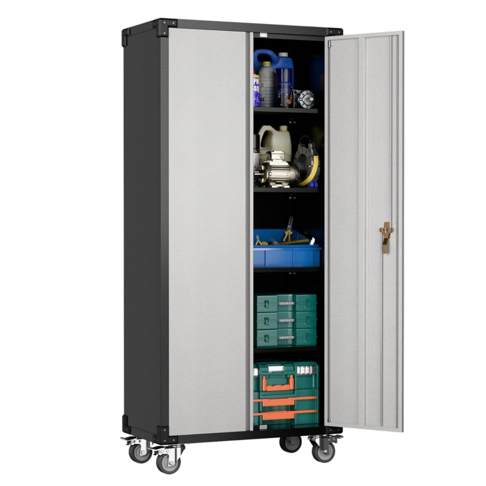 Garvee Metal Storage Cabinet - 72" Lockable Tool Cabinet with 360° Wheels, Drawers, 4 Doors, and Adjustable Shelves, Ideal for Garage, Home, and Office