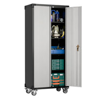 Garvee Metal Storage Cabinet - 72" Lockable Tool Cabinet with 360° Wheels, Drawers, 4 Doors, and Adjustable Shelves, Ideal for Garage, Home, and Office