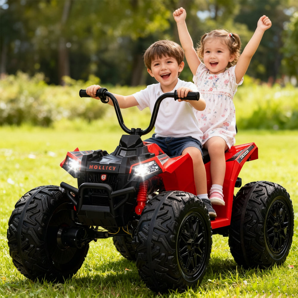 Garvee Ride - P Series: 24V Kids ATV, Ride on Car 4WD Quad Electric Vehicle, 4x80W Powerful Engine, with 7AHx2 Large Battery, Accelerator Handle, EVA Tire, Full Metal Suspension, LED Light, Bluetooth&Music - Red
