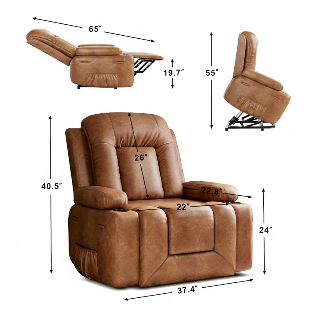 Garvee Power Lift Recliner Chair - Heat and Massage, Adjustable Back and Legs, PU Leather Electric Lift Chair Designed for Mobility Aid Elderly Relaxation, Brown