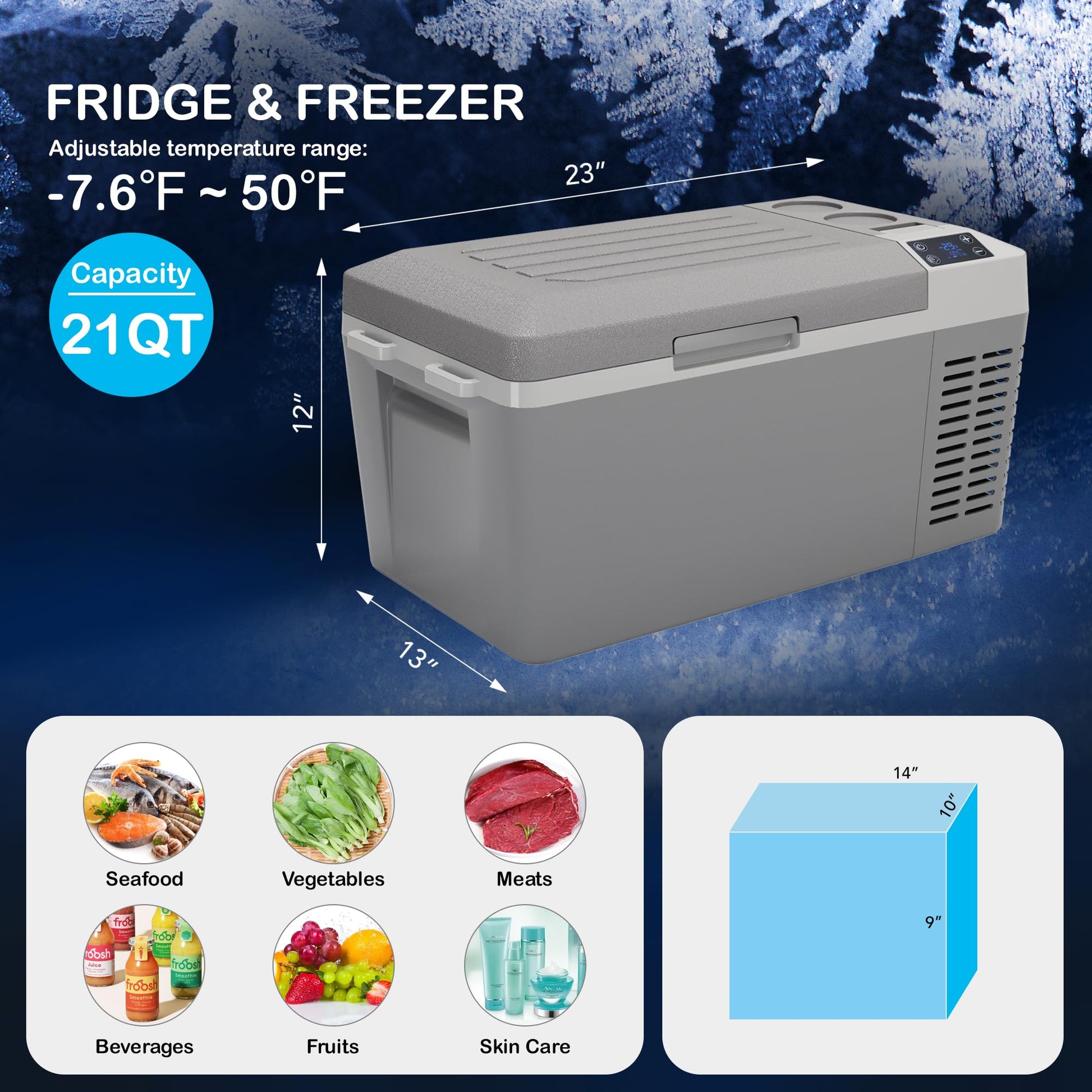 21QT Car Fridge with Battery Protection, Fast Cooling, 12/24V DC