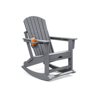 Garvee 4-in-1 HDPE Rocking Adirondack Chair, Folding Outdoor Rocker with Retractable Ottoman, Cup Holder & Footrest, Gray