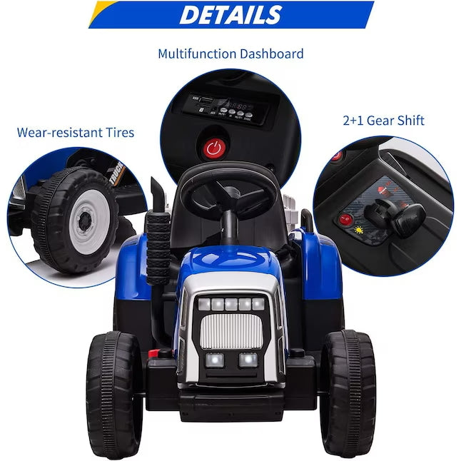 Garvee Ride - P Series: 12V Electric Tractor & Trailer for Kids, 3-6 Yrs - With RC - Blue / 25W