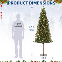 Garvee 7.5ft Pencil Christmas Tree, Pre-lit Alpine Slim Xmas Tree with Lighted Skinny Décor LED Lights, Metal Stand Holiday Decoration for Home, Office, Outdoor, Party