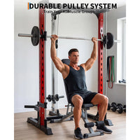 Garvee 1000LB Smith Machine Home Gym System - Power Cage, Lat Pulldown - Carbon Steel - Safety Spotter Arms, Bar Storage - Full Body Strength Training