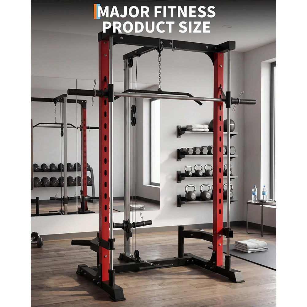 Garvee 1000LB Smith Machine Home Gym System - Power Cage, Lat Pulldown - Carbon Steel - Safety Spotter Arms, Bar Storage - Full Body Strength Training