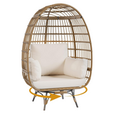 Garvee 360° Swivel Egg Chair, Oversized Patio Rotating Basket Chair, Steel Frame and Metal Base, Waterproof, PE Rattan Lounge Chair for Indoor & Outdoor Patio, Living Room, and Backyard, Beige - Black Steel Frame + Brown Rattan + Off-white Cushion