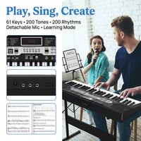 Garvee 61-Key Electric Keyboard Piano + 200 Timbres & Rhythms + Record Playback + Detachable Microphone + Portable + Suitable for Beginners & Kids