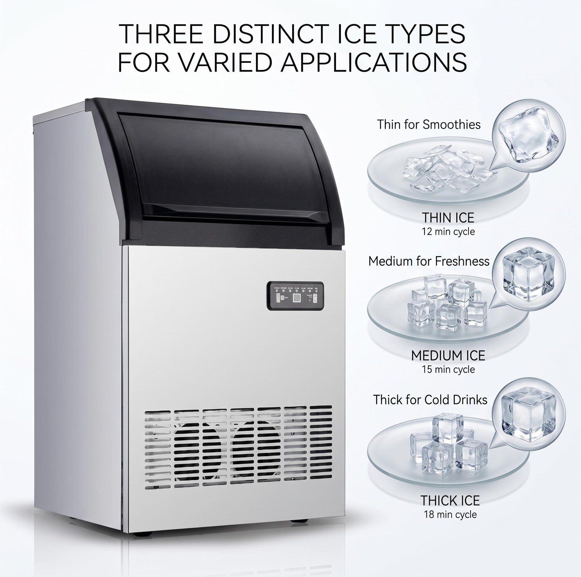 GARVEE 100Lbs/24H Commercial Ice Maker Machine, Stainless Steel Undercounter Ice Machine with Dual Tap & Bottle Water Inlet, 33Lbs Storage Bin for Home Bar, Cafe, Restaurant & Office