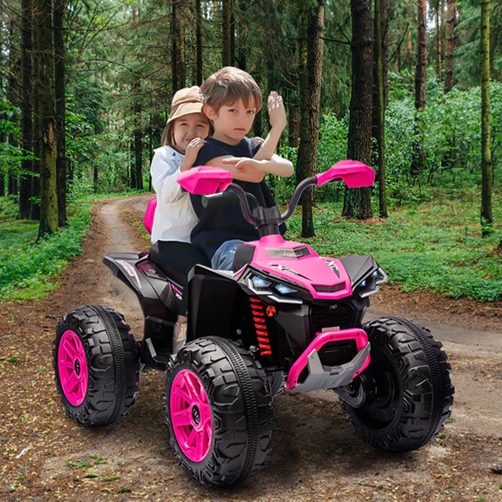 Garvee Ride - P Series: 24V 2-Seater Ride On ATV for Kids - 4-Wheel Battery Powered, High/Low Speed Modes, LED Lights, Music & Horn, Durable Wear-Resistant Wheels, Safe Non-Toxic Material, Outdoor Adventure - Pink