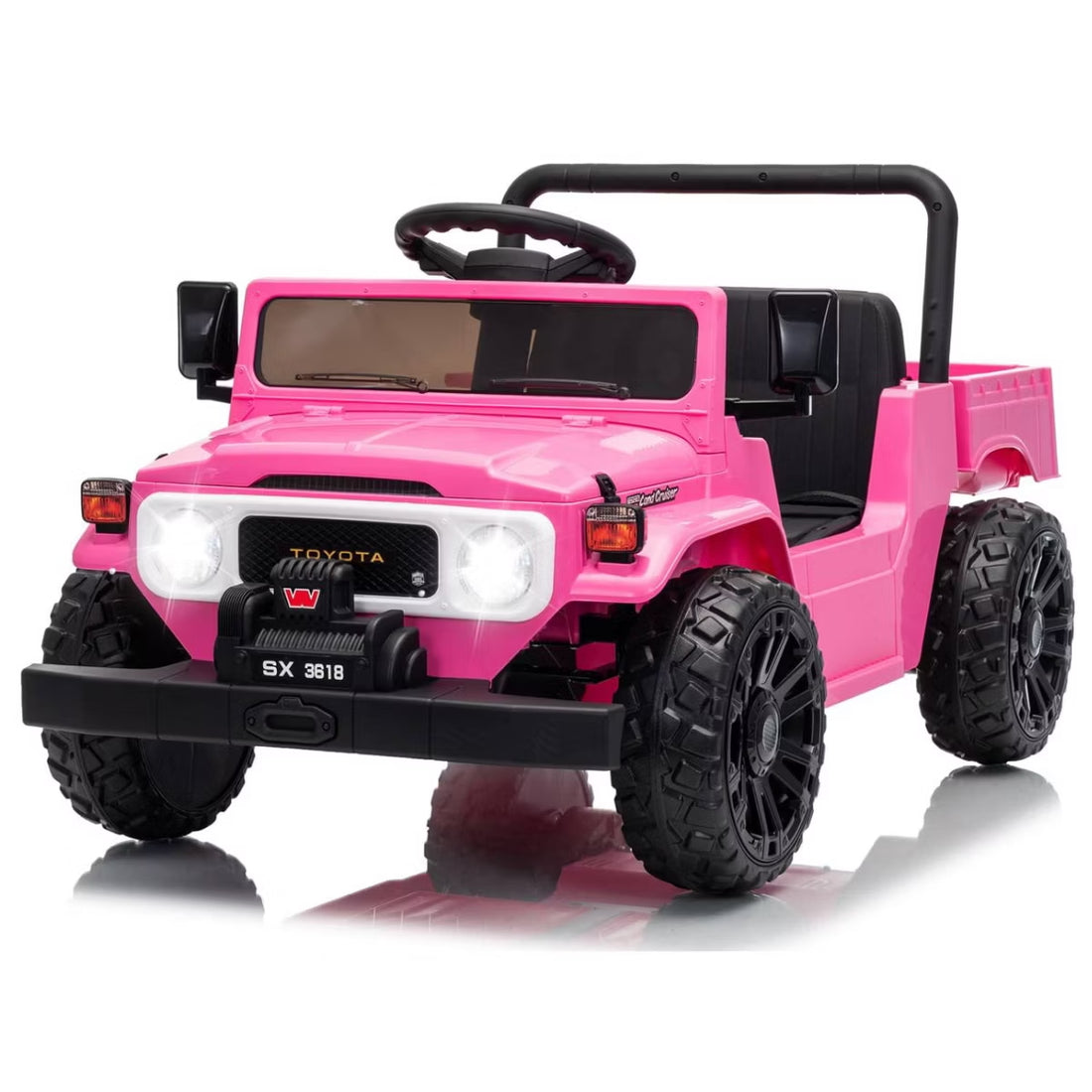 Garvee Licensed Toyota 12V 4WD Kids Ride-On Pickup Truck – Battery Powered Electric Car, Remote Control, wireless, LED Lights, Suspension, Soft Braking, Truck Bed Storage – For Toddlers & Big Kids – Pink