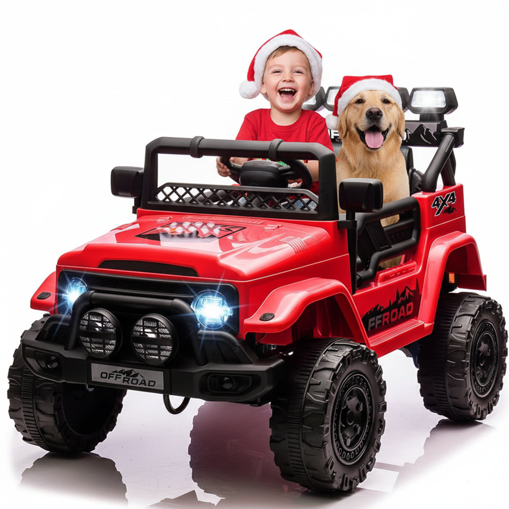 Garvee Ride - P Series: 12V Electric Ride on Truck Car For Kids Age 3+, Remote Control, Twin 25W Motors 3.1MPH Max Speed, Bluetooth USB Music Player, 4 Wheels Suspension LED Lights Safety Belt, Gift for Boy & Girl - Red