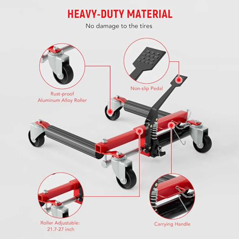 Garvee Car Dolly Set of 2, 3000 LBS Capacity Hydraulic Car Wheel Dolly Jack, Heavy Duty Vehicle Positioning Dolly with Foot Pedal for Tire Auto Repair Moving, Red