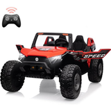 Garvee Ride - P Series: 24V 2-Seater Ride-On UTV: Remote Control, 4WD Motors, 21" Seats + Foldable Seat, 15.4" EVA Wheels, Music, LED Lights, 140lb Max Load - Red - Red