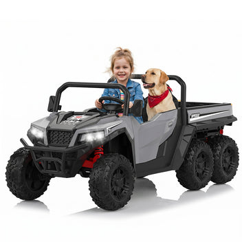 Garvee Ride - P Series: 24V 4WD Electric Ride On Dump Truck with Remote Control, 2-Seater, Music Player, LED Lights, Key Start Safety System, Durable Plastic, Off-Road Kids Toy for Ages 3+ - Grey