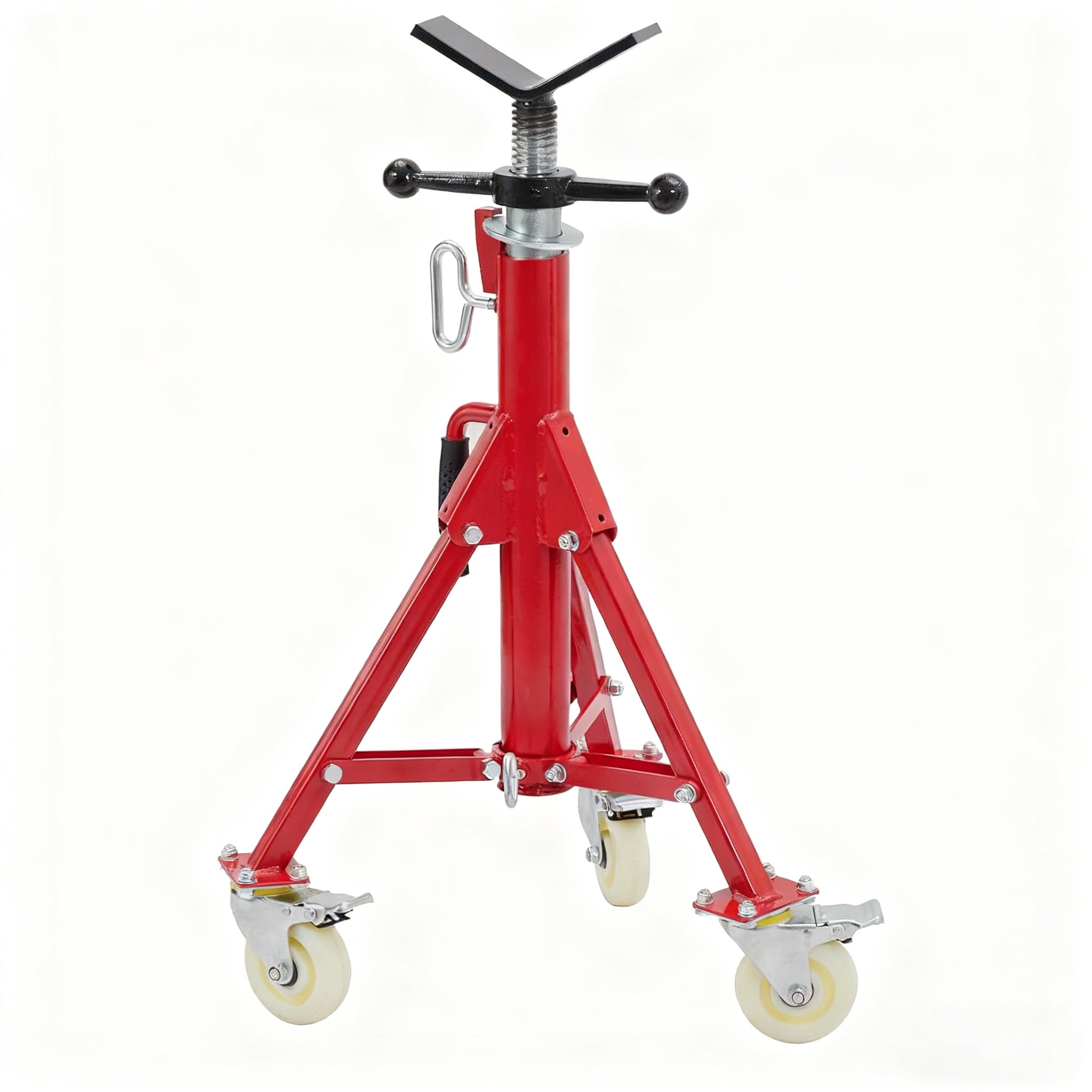 Garvee Adjustable V-Head Pipe Jack Stand with Casters, 28-52 Inch Height, 2500 lb Capacity, Heavy Duty Carbon Steel, Foldable & Portable, Corrosion-Resistant, Suitable for Various Applications