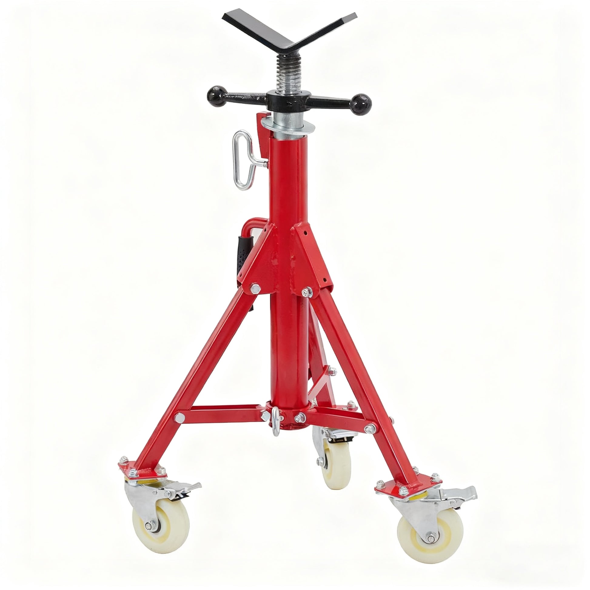 Garvee Adjustable V-Head Pipe Jack Stand with Casters, 28-52 Inch Height, 2500 lb Capacity, Heavy Duty Carbon Steel, Foldable & Portable, Corrosion-Resistant, Suitable for Various Applications