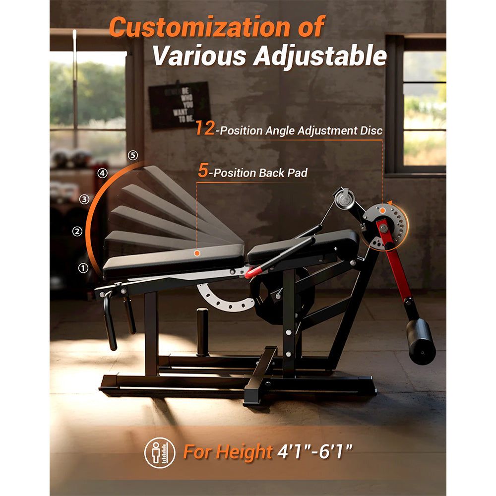 Garvee Seated Leg Curl & Extension Machine - Heavy Duty Leg Workout Bench with 12-Position Angle Adjustment for Hamstring Curl, Quad Extension & Lower Body Strength Training, 700 LBS Capacity - Red