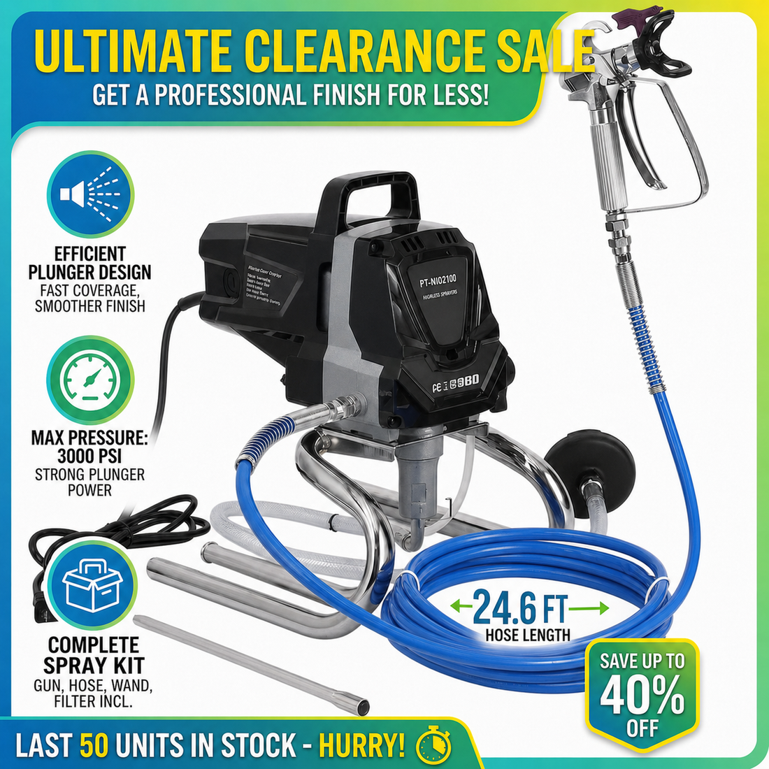 Garvee Stand Airless Paint Sprayer - High-Efficiency, Thinning-Free Design with Minimal Overspray, Includes Extension Rod for Home Exterior & Interior DIY Painting Projects