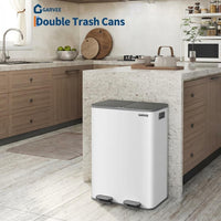 Garvee Stainless Steel Dual Compartment Trash Can 2 x 8 Gal Kitchen Recycling Bin Grayish-White