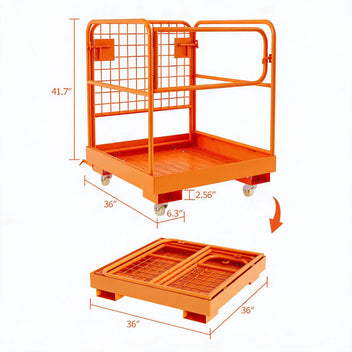 Garvee 36" × 36" Forklift Safety Cage, 1800 lb Foldable Steel Man Basket with Guardrail Chain & Anti-Slip Deck, Orange