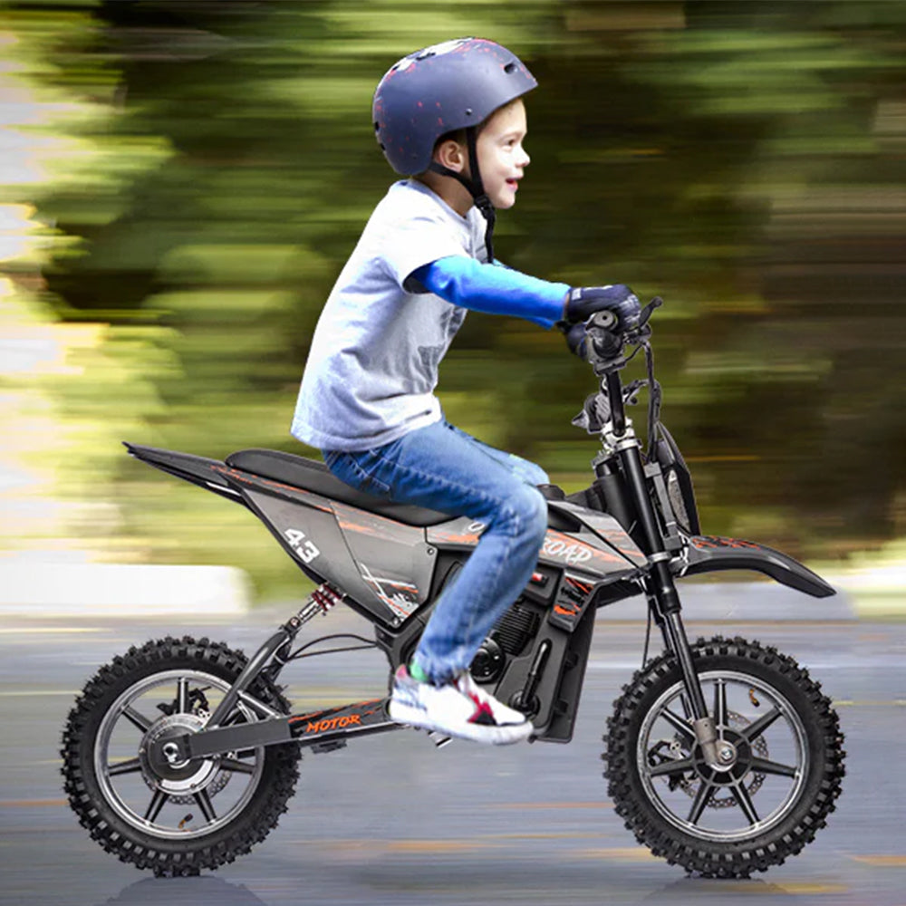 Garvee Ride - T Series: 36V Kids Electric Dirt Bike, 350W/15.5MPH Brushless Motor, LED, Comfortable Leather Seat, 175lbs Max Load Capacity- Black