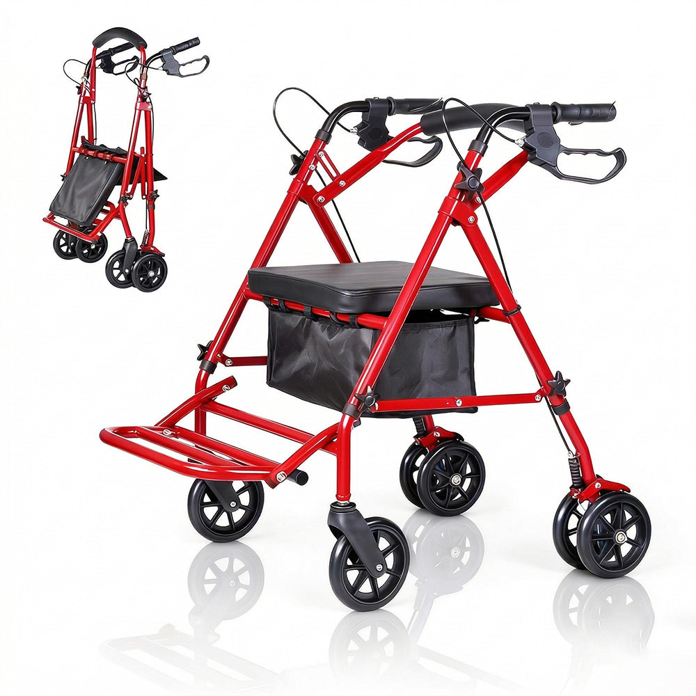 Garvee 2 in 1 Rollator Walker for Seniors with Seat, Foot Pedal, Lightweight Steel, Foldable, Adjustable Height, 6" Wheels, 299lb Capacity, Travel Friendly