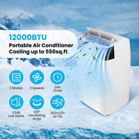 Garvee 12000 BTU 3-in-1 Portable AC Unit | Cools 550 sq.ft with Fast Auto Cooling | Quiet Air Conditioner with Dehumidifier for Bedroom & Living Room - White