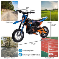 Garvee Ride - T Series: 24V Kids Electric Dirt Motorcycle for Kids Ages 13+, 250W Electric Off-Road Motorcycle,Up to 13.6MPH, Twist Grip Throttle,Metal Suspension,Air-Filled Tires,Leather Seat - Blue