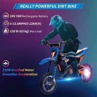 Garvee Ride - T Series: 24V Kids Electric Dirt Motorcycle for Kids Ages 13+, 250W Electric Off-Road Motorcycle,Up to 13.6MPH, Twist Grip Throttle,Metal Suspension,Air-Filled Tires,Leather Seat - Blue