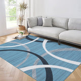 Garvee Washable Non Slip Low Pile Rug for Living Room Bedroom Office 9x12 Blue Modern Abstract - Blue