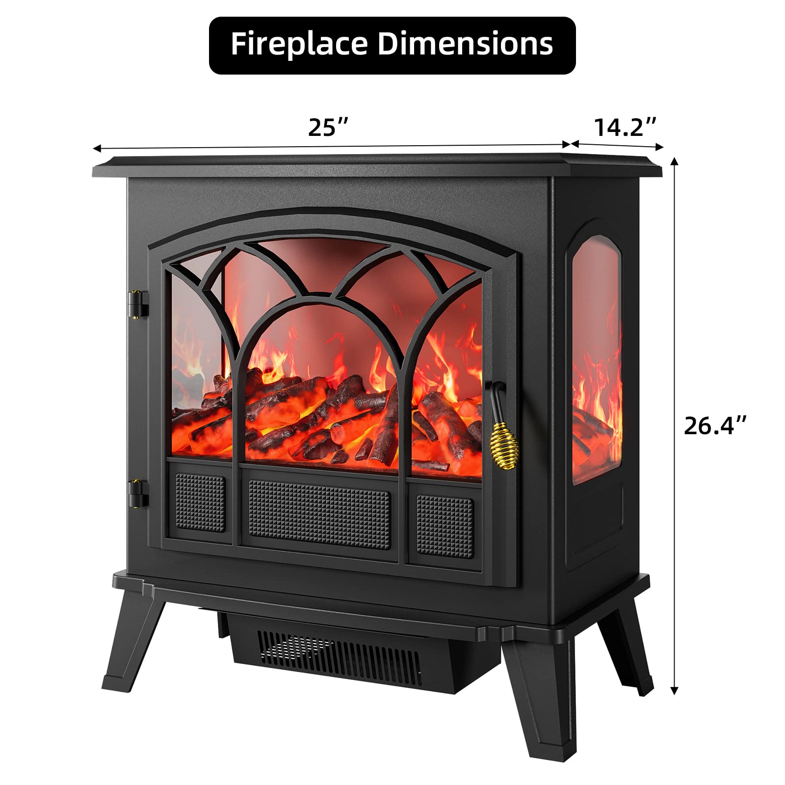 26.4" Electric Heater, 750/1500W, Fireplace Design, Freestanding - GARVEE