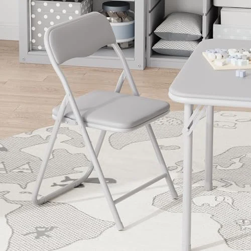 Garvee Boys and Girls Folding Table and Chairs Set of 3, Portable Table and Chair with Pu Soft Cushion, No Installation Required, Suitable for Eating, Reading and Playing, Grey