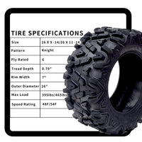 Set of 2  ATV Trail Tires 6PR Knobby Sport Tires, Tubeless