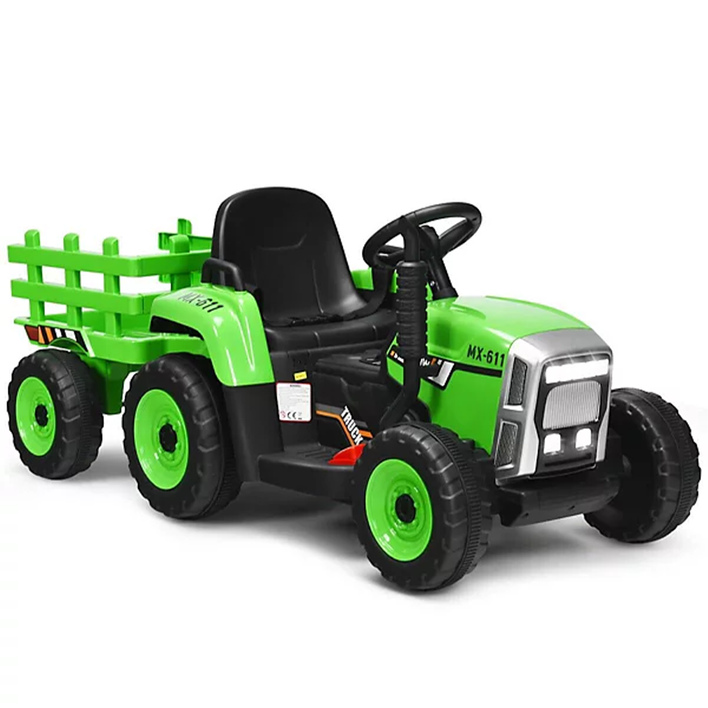 Garvee Ride - P Series: 12V Electric Tractor & Trailer for Kids, 3-6 Yrs - With RC - Green / 25W