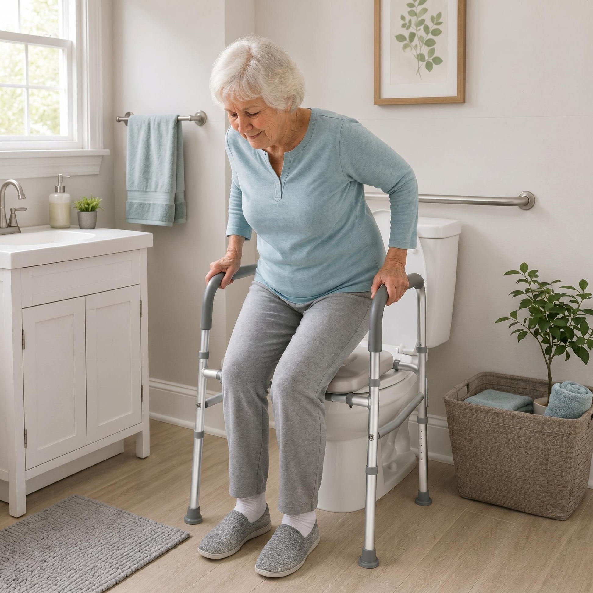 Garvee Raised Toilet Seat with Handles for Seniors, Supports Up to 350lbs, Adjustable Height Toilet Chair for Elderly and Disabled, Adult Potty Chair Bedside Commodes for Seniors