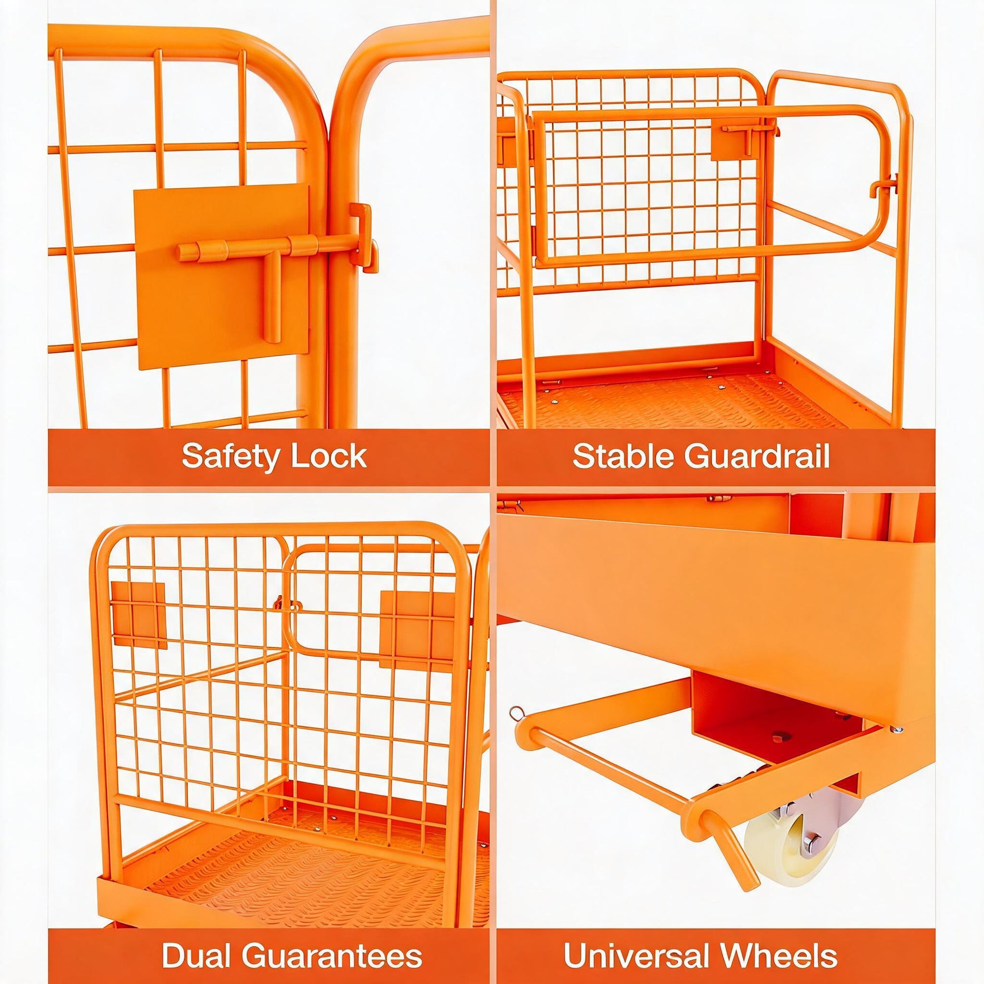 Garvee 36" x 36" Heavy Duty Forklift Safety Cage (1800 LBS Capacity) - Foldable Forklift Man Basket Work Platform for 1-3 People with Protective Guardrail Chain & Drain Holes, High-Visibility Orange
