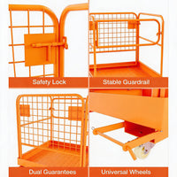 Garvee 36" x 36" Heavy Duty Forklift Safety Cage (1800 LBS Capacity) - Foldable Forklift Man Basket Work Platform for 1-3 People with Protective Guardrail Chain & Drain Holes, High-Visibility Orange