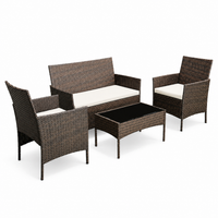 Garvee 4-Piece Rattan Patio Conversation Set, Gray Wicker Outdoor Sofa Set with Cream Cushions & Glass Table