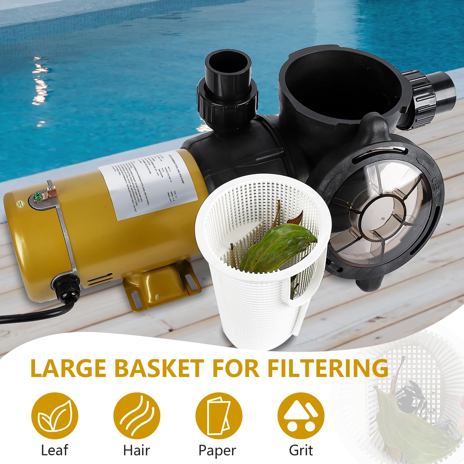 Garvee 1.5HP Swimming Pool Pump Single Speed In/Above Ground Water Pump,115V 5568GPH & High Flow, Powerful Primming Swimming Pool Pumps with Filter Basket, Low Noise for Family