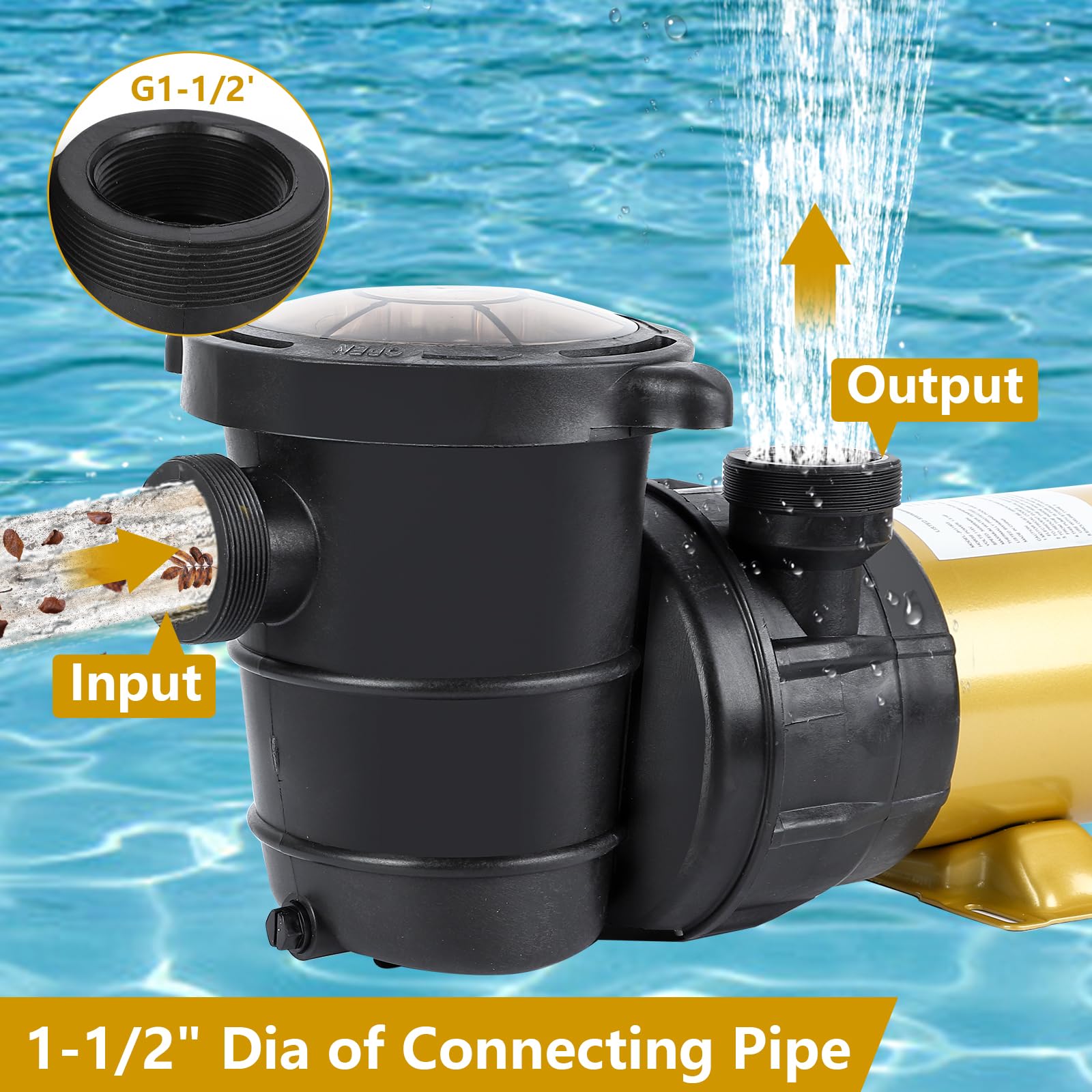 Garvee 1.5HP Swimming Pool Pump Single Speed In/Above Ground Water Pump,115V 5568GPH & High Flow, Powerful Primming Swimming Pool Pumps with Filter Basket, Low Noise for Family