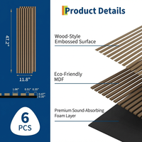 Garvee Set of 6 Modern 3D Fluted Acoustic Wood Slat Wall Panels 47.2" x 11.8" Soundproof Decorative Panels for Home Theater, Office, Studio and Interior Walls, Walnut