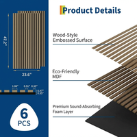 Garvee Set of 6 Modern 3D Fluted Acoustic Wood Slat Wall Panels 47.2" x 23.6" Soundproof Decorative Panels for Home Theater, Office, Studio and Interior Walls, Walnut